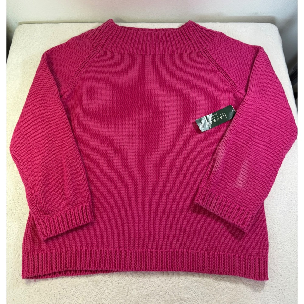 Lauren Ralph Lauren Begonia Pink Cotton Knit Boat Neck Sweater 2X D1ED86968 FLAW